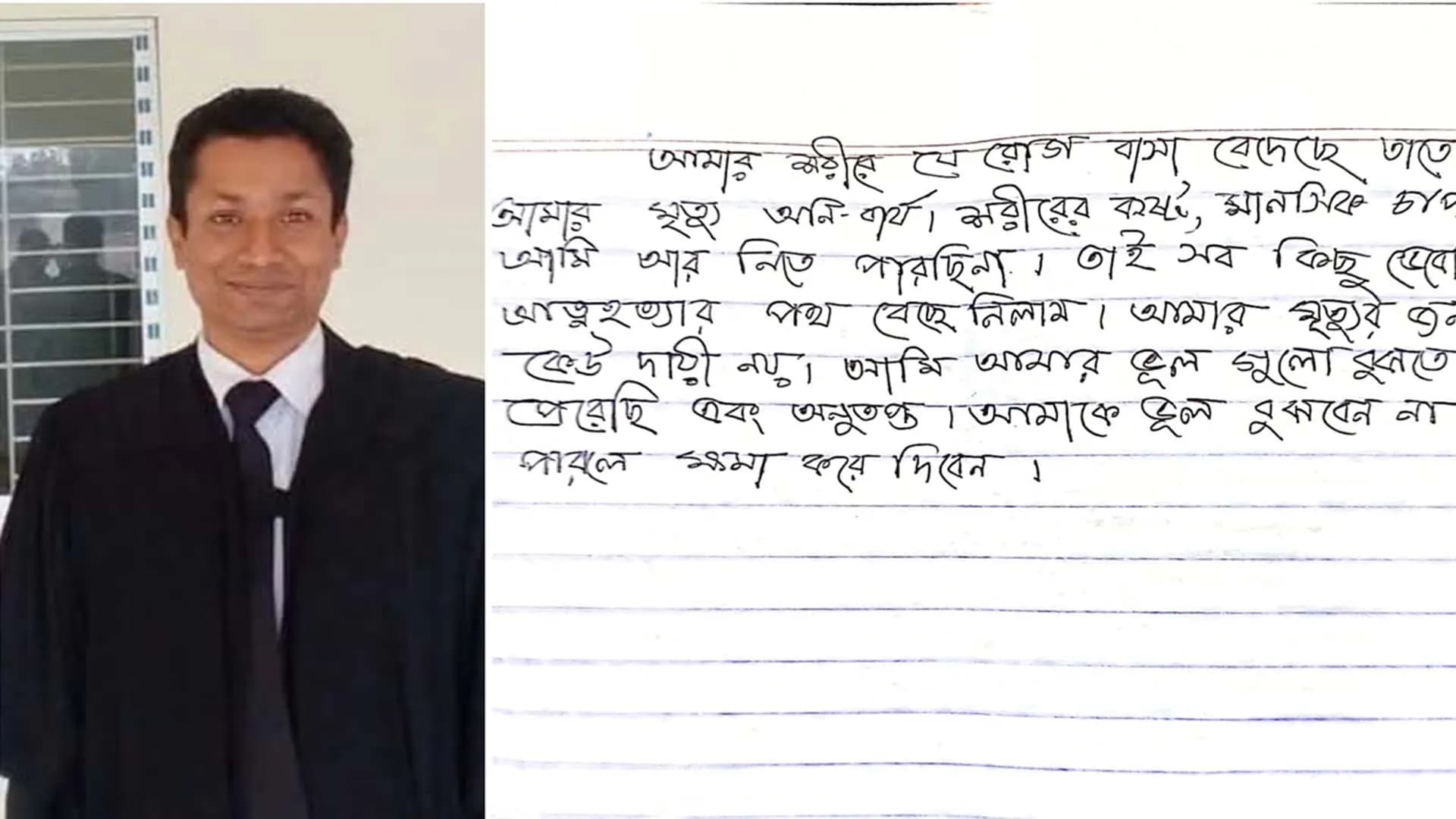 ঝালকাঠিতে আইনজীবীর মরদেহ উদ্ধার, পাশে মিলল চিঠি